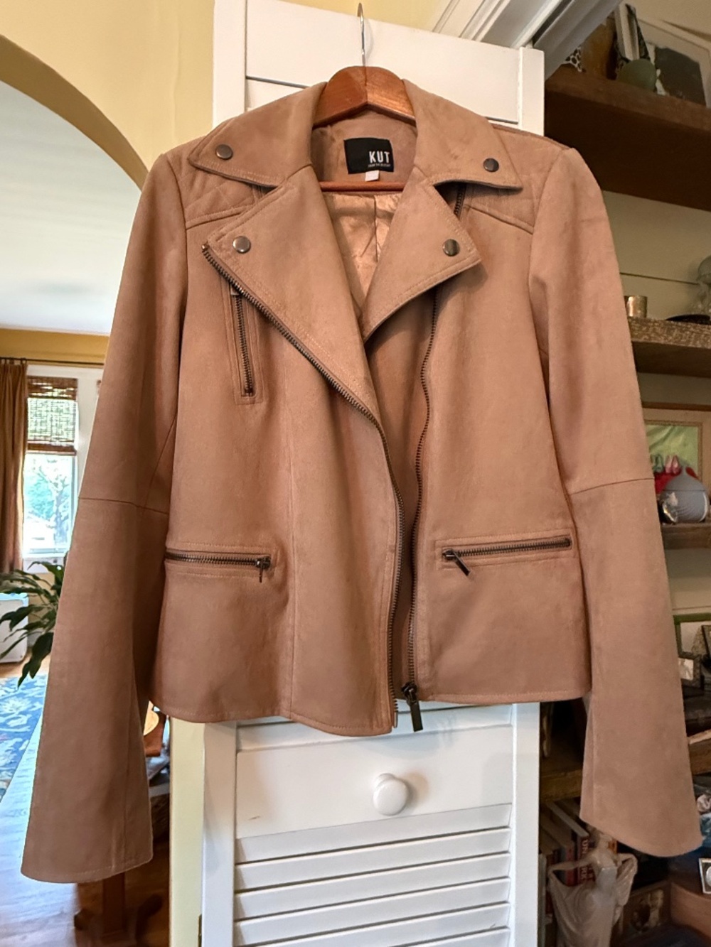 Kut Faux Suede Beige Moto Jacket Size Small